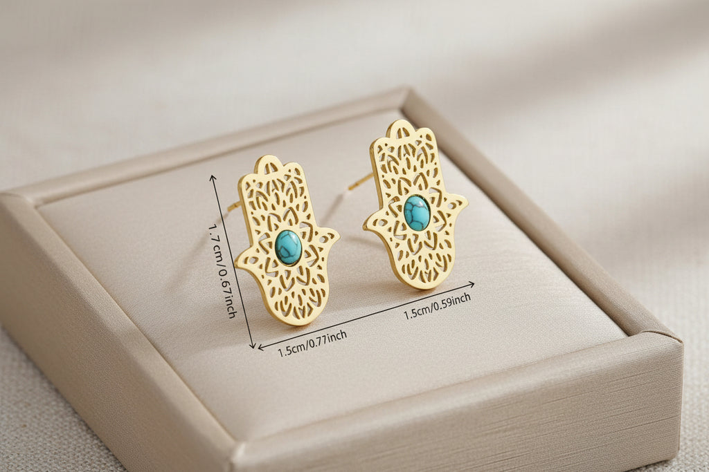 Hollow Flower Palm Hamsa Turquoise  Set