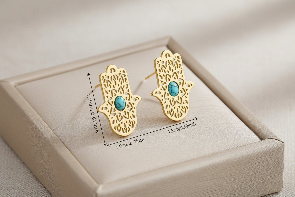 Hollow Flower Palm Hamsa Turquoise  Set