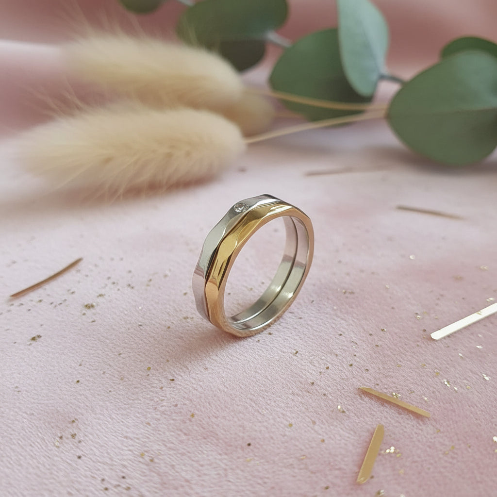 Two Tone RING Silver n Gold