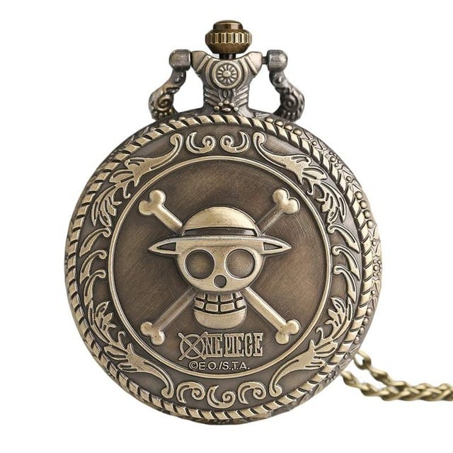Antique Bronze Pirate Skulll Anime One Piece Quartz Pocket Watch Necklace