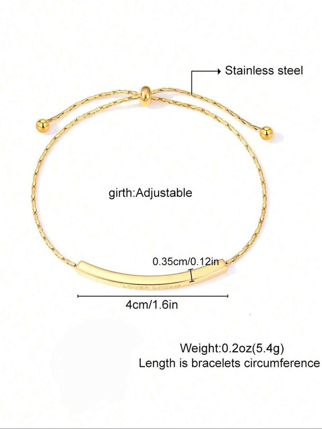 18K Gold Plated Stainless Steel "Love Dream" Adjustable Slider Bracelet