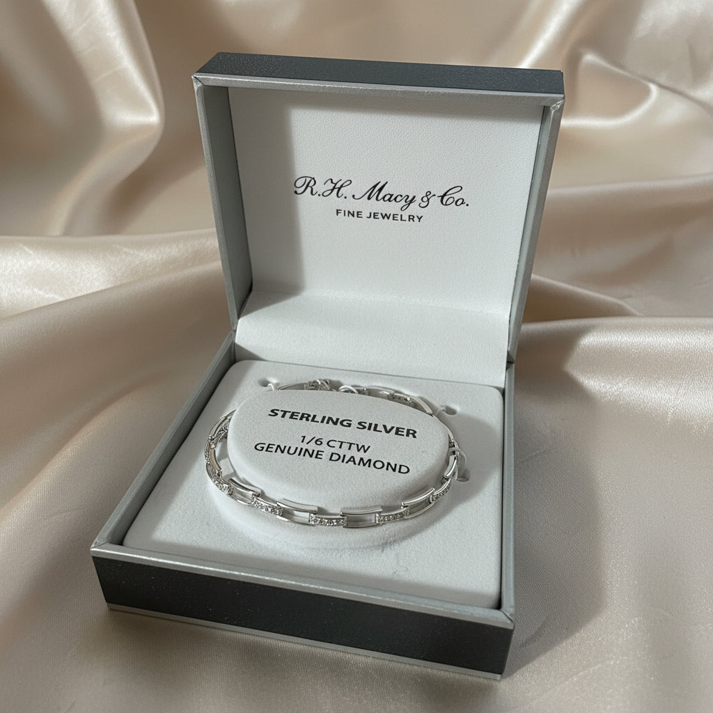 Diamond Square Link Bracelet (1/6 CTTW) in Sterling Silver
