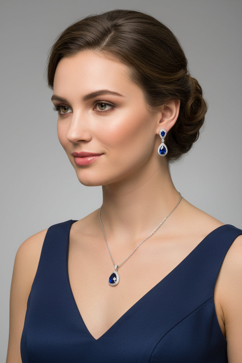 2-Pc. Set Lab-Grown Sapphire (4 ct. t.w.) & White Sapphire (2-1/6 ct. t.w.) Pendant Necklace & Drop Earrings in Sterling Silver
