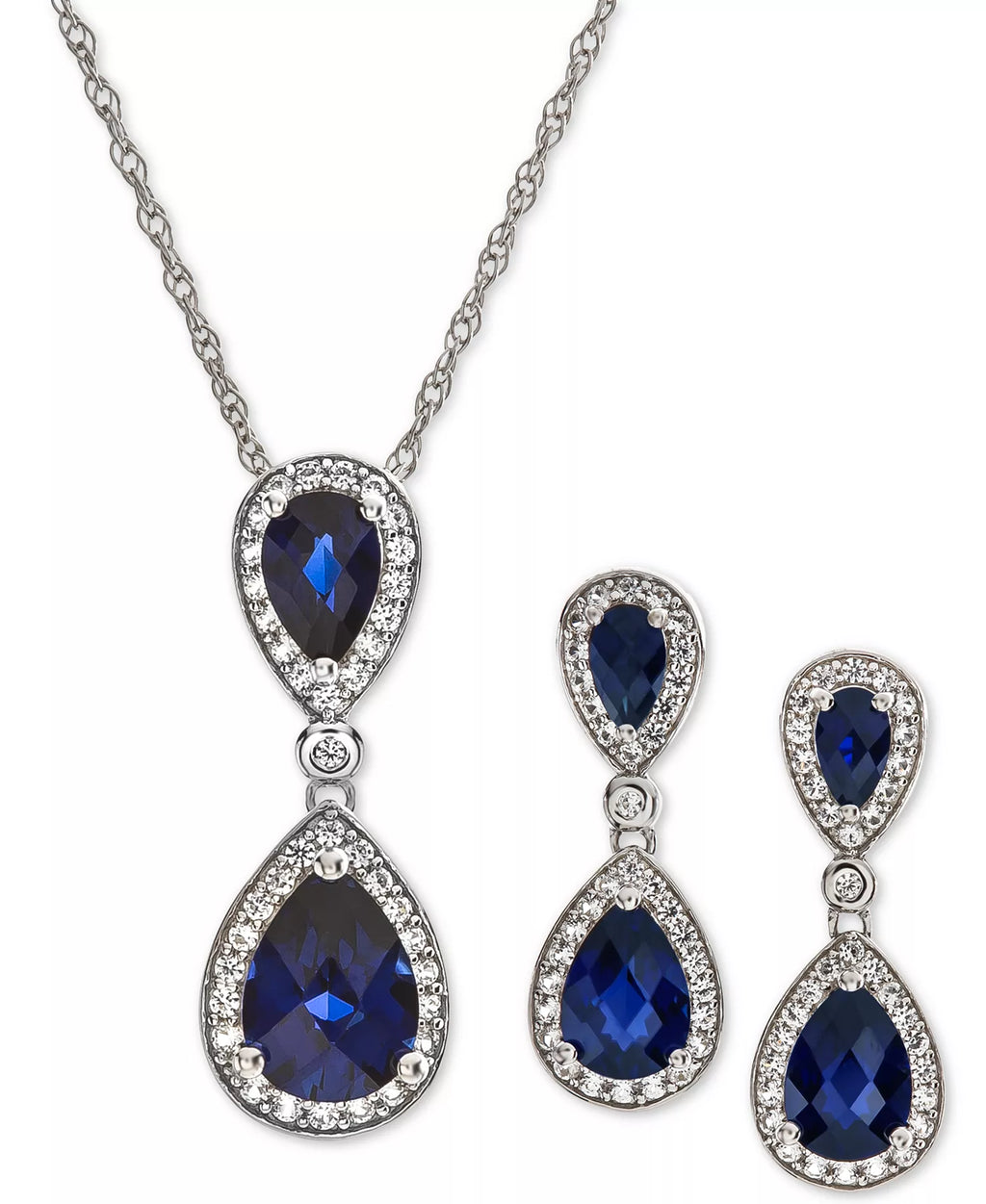 2-Pc. Set Lab-Grown Sapphire (4 ct. t.w.) & White Sapphire (2-1/6 ct. t.w.) Pendant Necklace & Drop Earrings in Sterling Silver