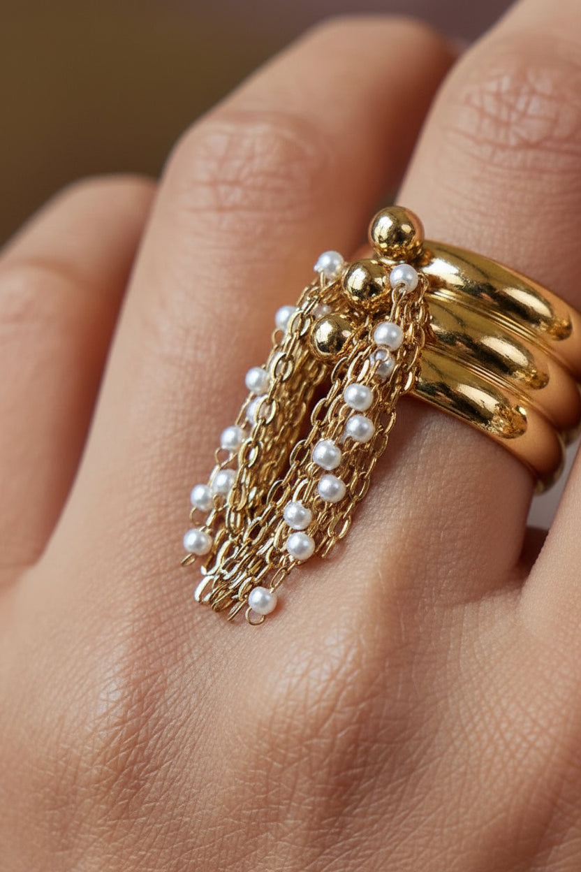 Golden Cascade Tassel Ring