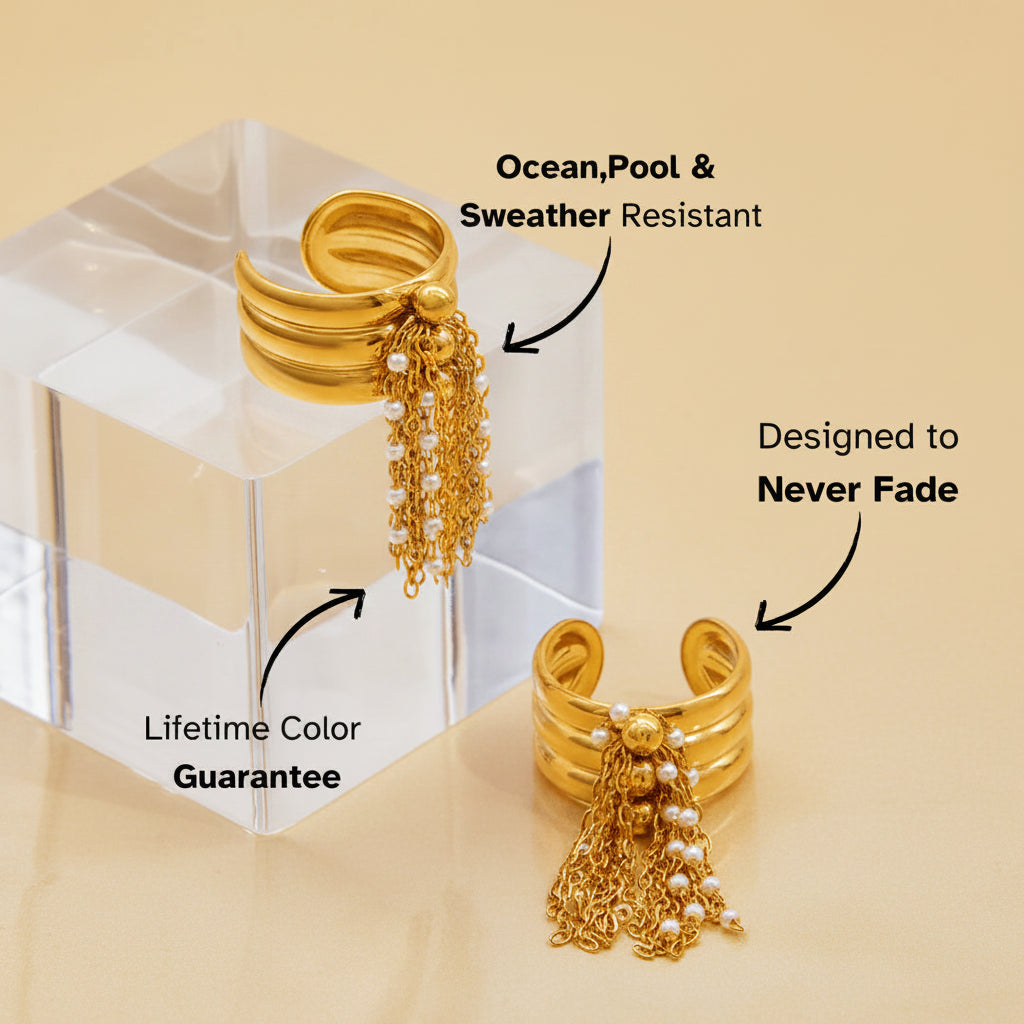 Golden Cascade Tassel Ring