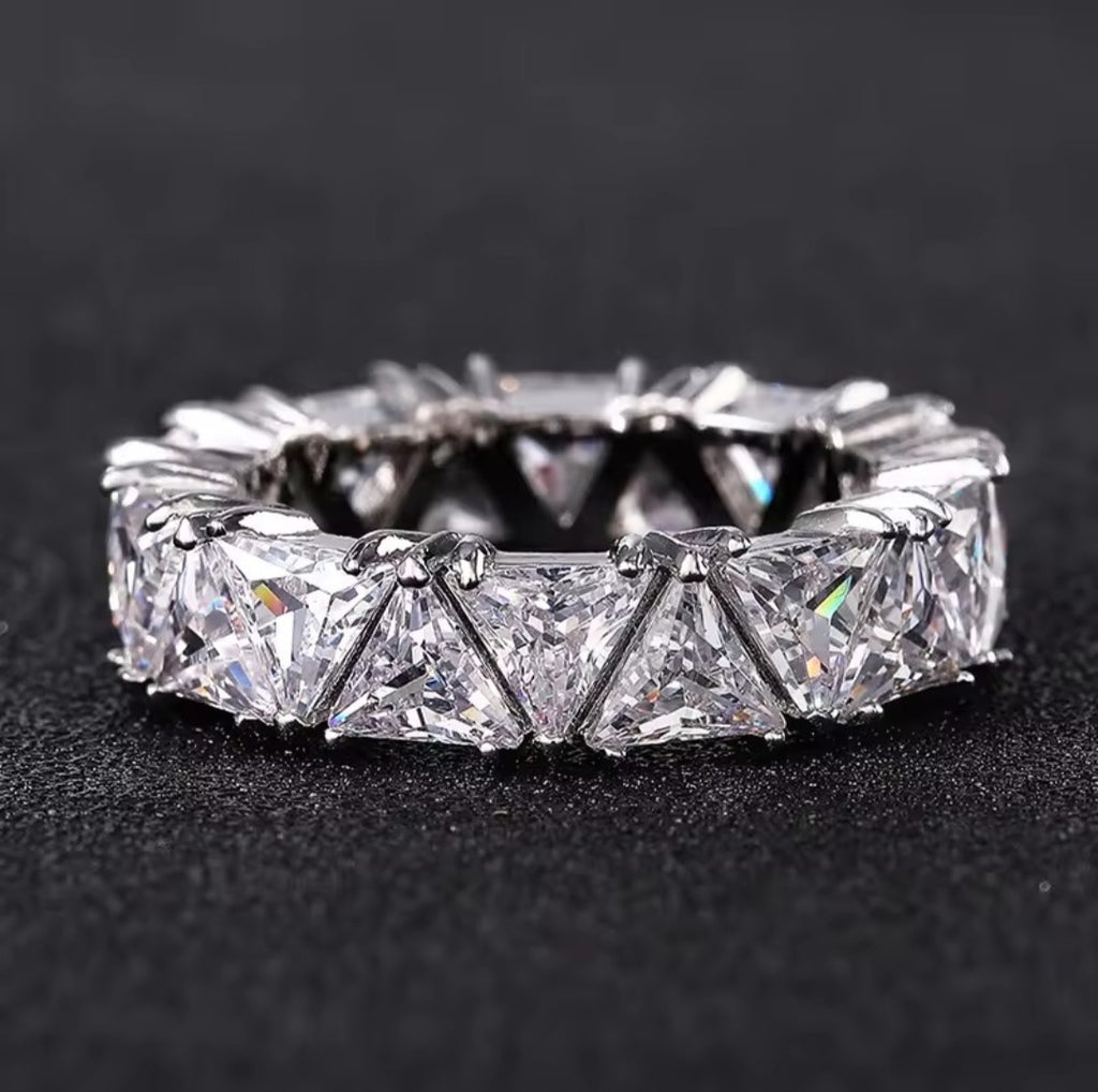 Triangular Zircon Ring with AAA Zircon Crystal
