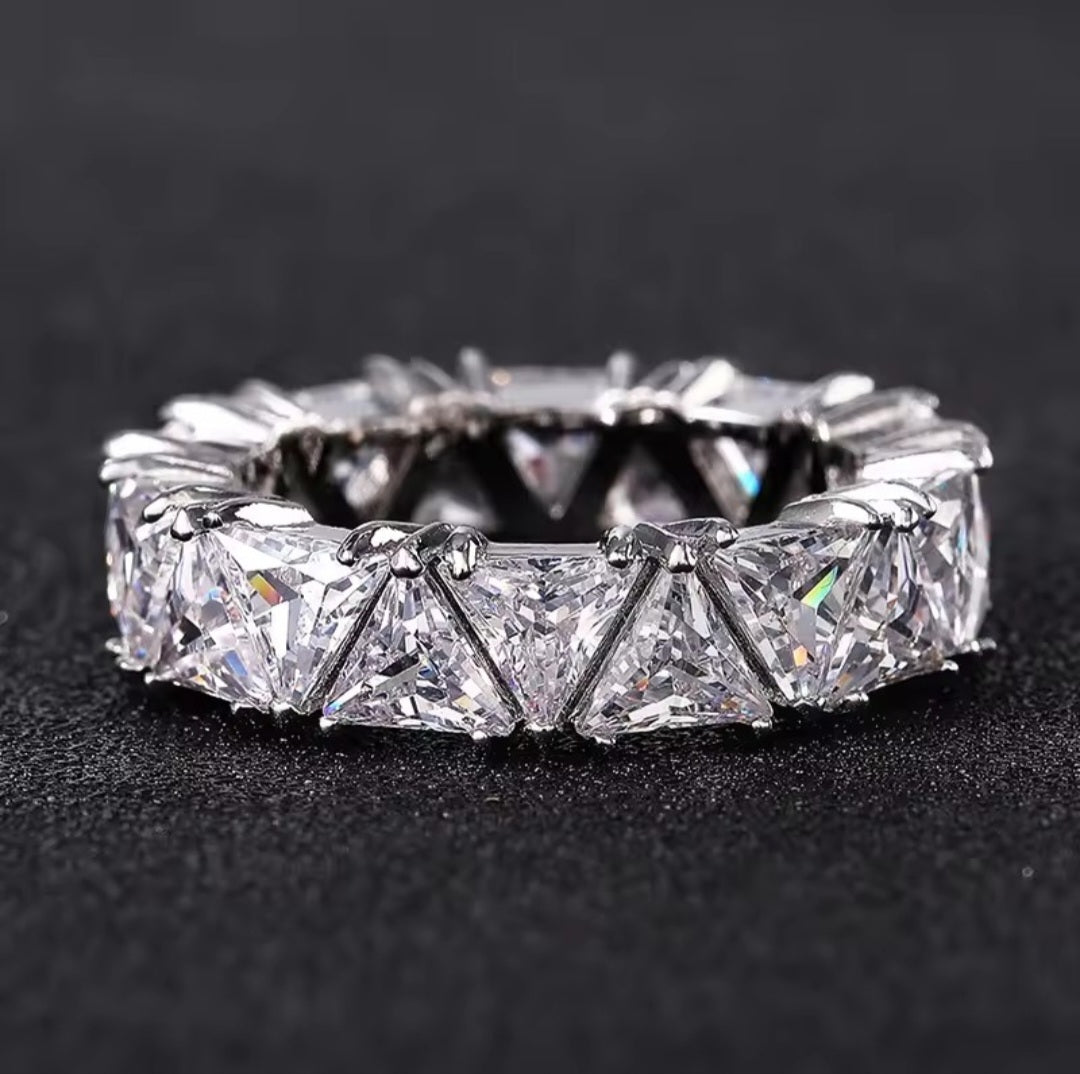 Triangular Zircon Ring with AAA Zircon Crystal