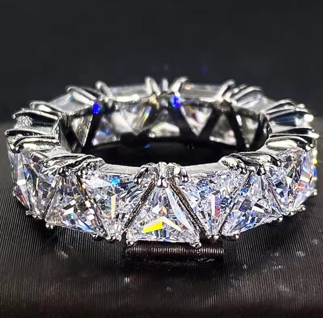 Triangular Zircon Ring with AAA Zircon Crystal