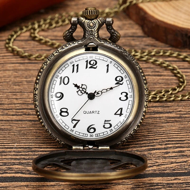 Antique Bronze Pirate Skulll Anime One Piece Quartz Pocket Watch Necklace