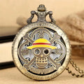 Antique Bronze Pirate Skulll Anime One Piece Quartz Pocket Watch Necklace