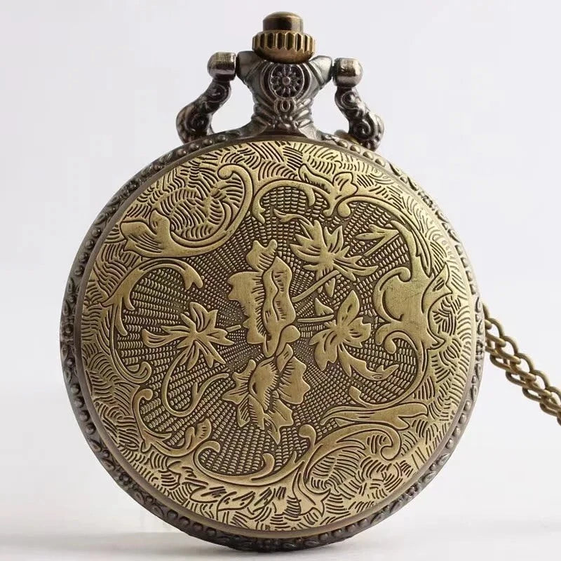 Antique Bronze Pirate Skulll Anime One Piece Quartz Pocket Watch Necklace