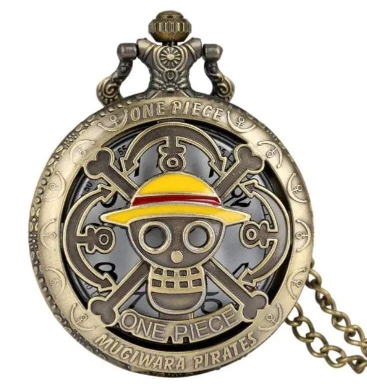 Antique Bronze Pirate Skulll Anime One Piece Quartz Pocket Watch Necklace